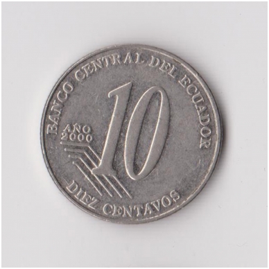 ECUADOR 10 CENTAVOS 2000 KM # 106 VF