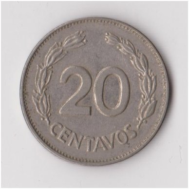 EKVADORAS 20 CENTAVOS 1966 KM # 77.1c VF