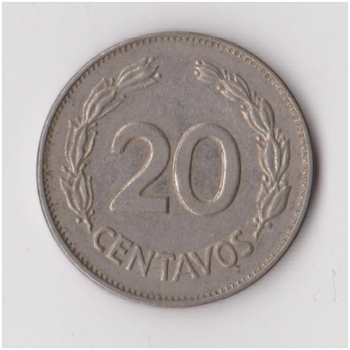 ECUADOR 20 CENTAVOS 1972 KM # 77.1c VF