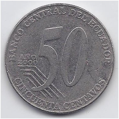 EKVADORAS 50 CENTAVOS 2000 KM # 108 VF