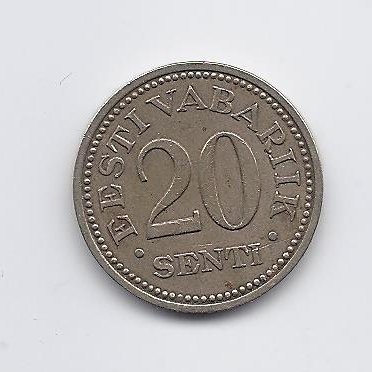 ESTONIA 20 SENTI 1935 KM # 17 VF