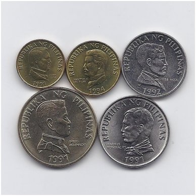 FILIPINAI 1991 - 1994 m. 5 monetų rinkinys 1