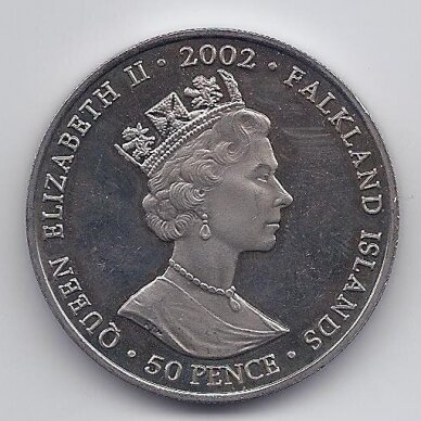 FOLKLANDO SALOS 50 PENCE 2002 KM # 73.1 PROOF Karūnacijos jubiliejus 1