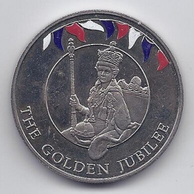 FOLKLANDO SALOS 50 PENCE 2002 KM # 73.1 PROOF Karūnacijos jubiliejus