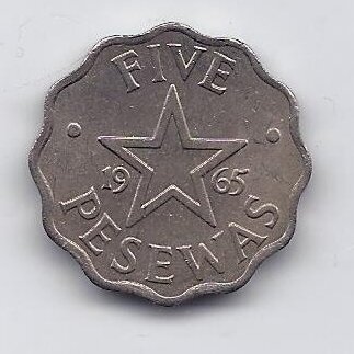 GANA 5 PESEWAS 1965 KM # 8 AU