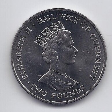 GUERNSEY 2 POUNDS 1990 KM # 53 AU Queen Mother's 90th Birthday 1