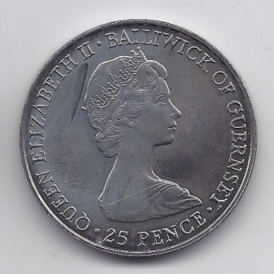GUERNSEY 25 PENCE 1980 KM # 35 XF/AU Queen Mother 1