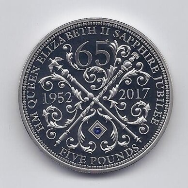 GUERNSEY 5 POUNDS 2017 KM # new PROOF Sapphire Jubilee