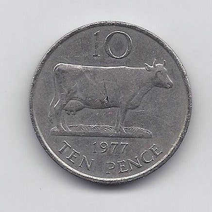 GUERNSEY 10 PENCE 1977 KM # 30 VF