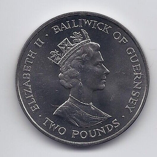 GUERNSEY 2 POUNDS 1990 KM # 53 AU Queen Mother's 90th Birthday 1