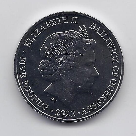GUERNSEY 5 POUNDS 2022 KM # 469.1 PROOF Platinum Jubilee 1