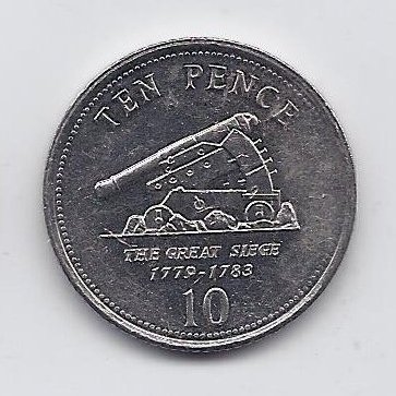 GIBRALTAR 10 PENCE 2005 KM # 1082 VF