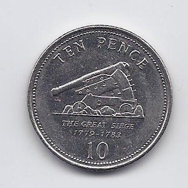 GIBRALTAR 10 PENCE 2009 KM # 1082 VF