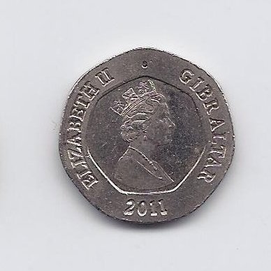 GIBRALTAR 20 PENCE 2011 KM # 1083 VF 1