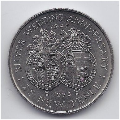 GIBRALTAR 25 NEW PENCE 1972 KM # 6 AU Silver Wedding