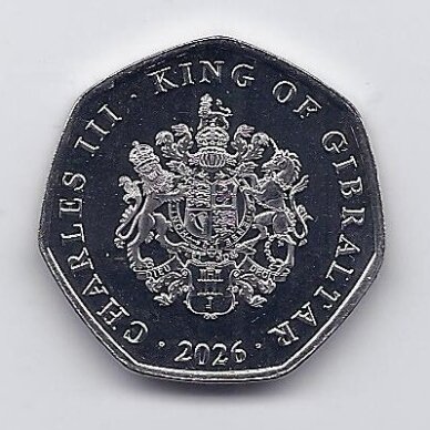 GIBRALTARAS 50 PENCE 2026 KM # new AU Ornitologų draugija 1