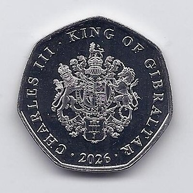 GIBRALTARAS 50 PENCE 2026 KM # new AU Ornitologų draugija 1