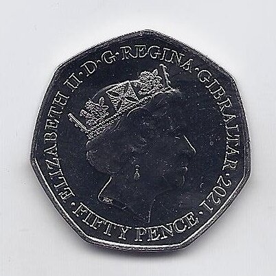 GIBRALTAR 50 PENCE 2021 KM # 1809 UNC Catherine & William 10th Anniversary 1