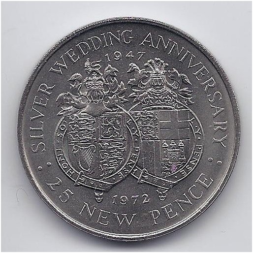 GIBRALTAR 25 NEW PENCE 1972 KM # 6 AU Silver Wedding