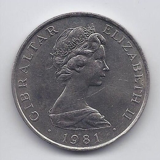 GIBRALTAR 1 CROWN 1981 KM # 14 XF/AU Royal Wedding 1