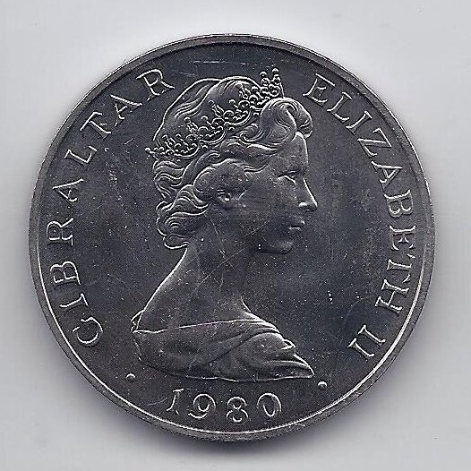 GIBRALTAR 1 CROWN 1980 KM # 11 AU Queen Mother 1