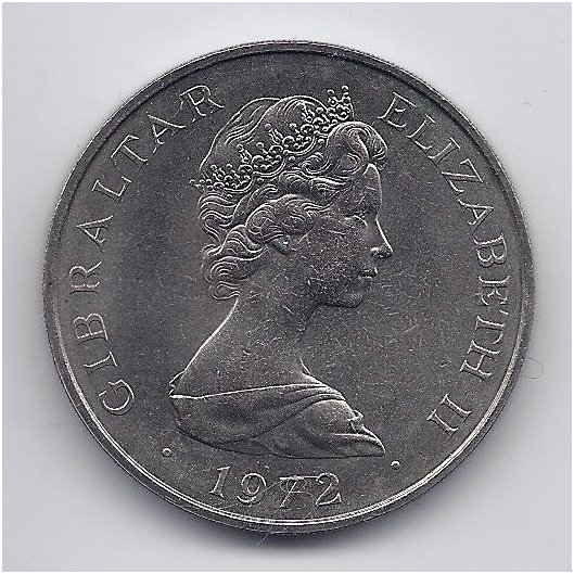 GIBRALTAR 25 NEW PENCE 1972 KM # 6 AU Silver Wedding 1