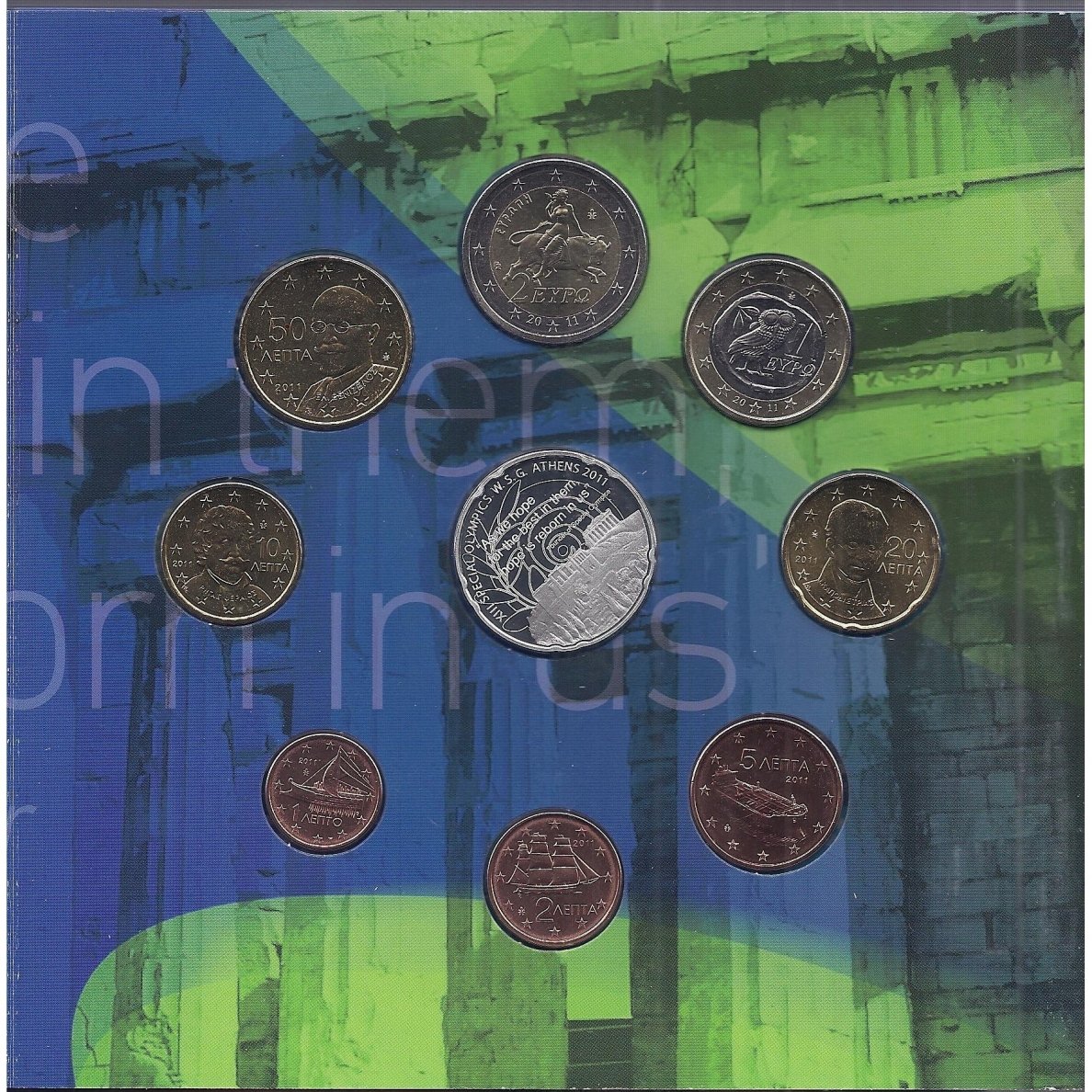 GREECE 2011 OFFICIAL EURO BANK MINT SET WITH A SILVER 10 EURO COINS ACROPOLIS 1