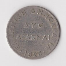 GREECE 2 DRACHMAI 1926 KM # 70 F/VF