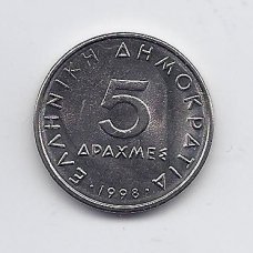 GREECE 5 DRACHMES 1998 KM # 131 AU GREECE 5 DRACHMES 1998 KM # 131 AU