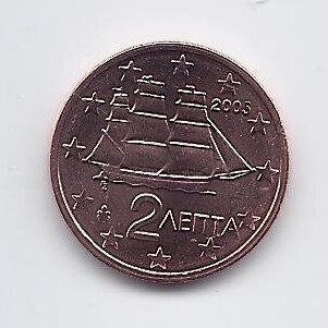 GRAIKIJA 2 EURO CENTS 2005 KM # 182 UNC