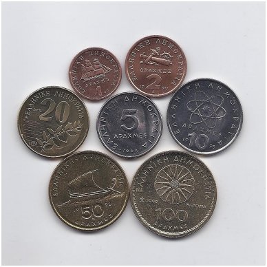 GRAIKIJA 1990 - 2000 m. 7 monetų rinkinukas