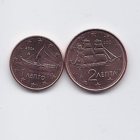 GRAIKIJA 1 ir 2 EURO CENTS 2004 KM # 181 - 182 UNC