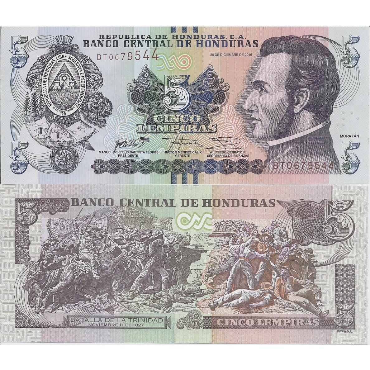 HONDŪRAS 5 LEMPIRAS 2016 P # 98c UNC