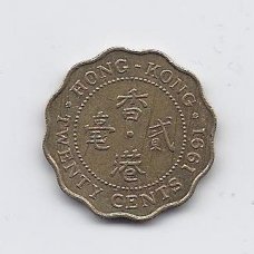 HONKONGAS 20 CENTS 1991 KM # 59 XF