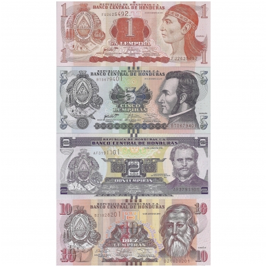 HONDŪRAS 1-2-5-10 LEMPIRAS 2014 - 2016 UNC ( 4 banknotai )