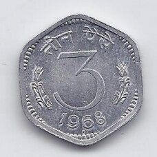 INDIA 3 PAISE 1968 KM # 14 AU