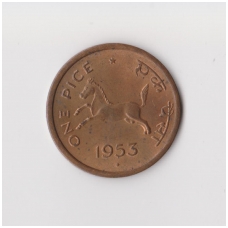 INDIA 1 PICE 1953 KM # 1 XF INDIA 1 PICE 1953 KM # 1 XF