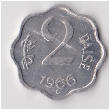 INDIA 2 PAISE 1966 KM # 13 AU