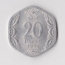 INDIA 20 PAISE 1991 KM # 44 VF/XF