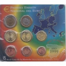 ISPANIJA 1999 m. OFICIALUS EURO MONETŲ RINKINYS (KORTELĖJE)