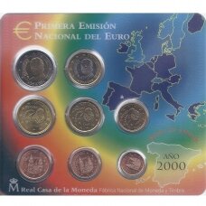 ISPANIJA 2000 m. OFICIALUS EURO MONETŲ RINKINYS (KORTELĖJE)