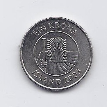 ICELAND 1 KRONA 2003 KM # 27a XF 1