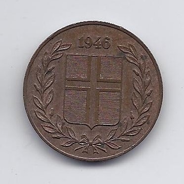 ISLANDIJA 5 AURAR 1946 KM # 9 VF 1