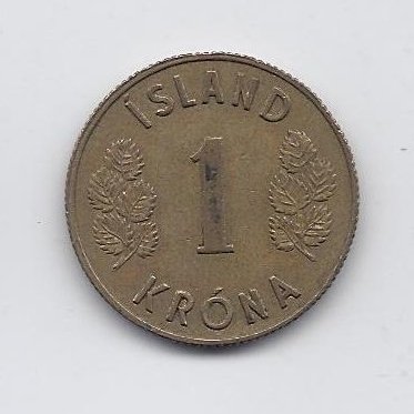 ICELAND 1 KRONA 1969 KM # 12a VF/XF