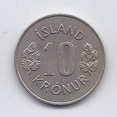 ISLANDIJA 10 KRONUR 1974 KM # 15 VF