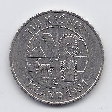 ISLANDIJA 10 KRONUR 1984 KM # 29.1 VF 1