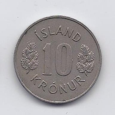 ISLANDIJA 10 KRONUR 1970 KM # 15 VF