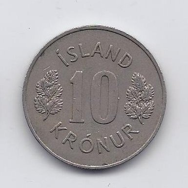 ICELAND 10 KRONUR 1970 KM # 15 VF