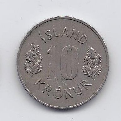 ICELAND 10 KRONUR 1975 KM # 15 XF