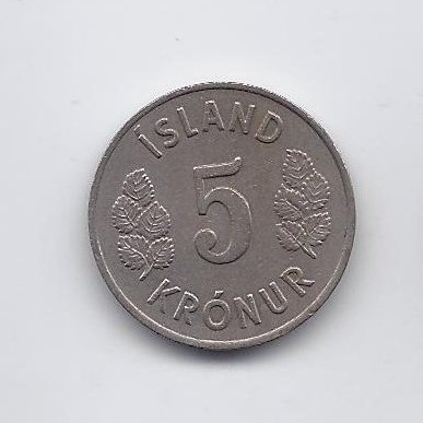 ISLANDIJA 5 KRONUR 1969 KM # 18 VF